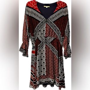 Gianni Bini Geometric Dress // Navy & Burnt Orange